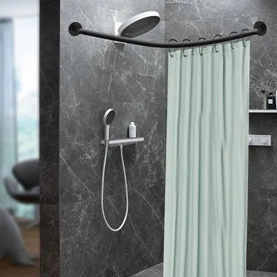 Produktbild von Famanu Duschvorhangstange ohne Bohren - 75-90 x 95-130 CM, L-förmig, rostfreies Edelstahl