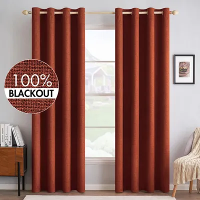 Verdunkelungsvorhang mit Ösen, 2er Set, 140x260 cm, Leinenoptik