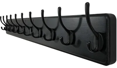 Obrázok produktu pre Nástenná vešiaková tyč z dreva s 10 háčikmi, čierna, dĺžka 98 cm