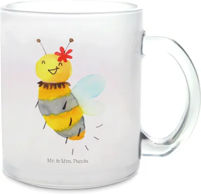 Produktbild von Mr. & Mrs. Panda Trinkglas Biene Blume - Transparent - Geschenk, Kakaotasse, Teetasse, Tee Tasse, Häferl, Haferl