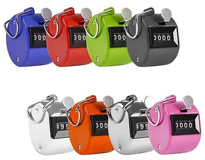 Produktbild von Handzähler Handklicker Palmzähler - 4-stellig - Mechanisch - 0 bis 9999 - 8 Stück - Gemischte Farben