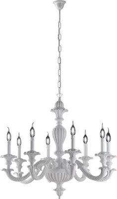 Image de Leonardo Lustre Shabby En Bois Blanc 8 Lumières 130 D.80 Bl180-8-Bco