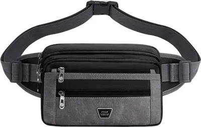 Produktbild von Herren-Bauchtasche Damen-Bauchtasche mit 7 Reißverschlusstaschen und verstellbarem Gurt Große Kapazität Hüfttasche zum Joggen,Schwarz