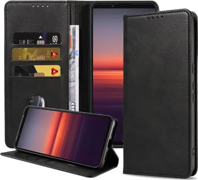 Zdjęcie produktu dla Etui na telefon Smartphonica odpowiednie dla Sony Xperia 5 II Etui ze sztucznej skóry z magnetycznym zamknięciem i uchwytami na karty Etui książkowe z klapką - czarne