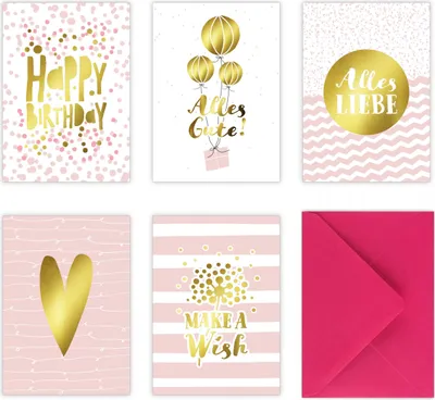 Produktbild von 5 Geburtstagskarten im Set inkl. Umschläge in pink