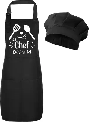 Produktbild von Kochschürze für Kinder, verstellbar, 44 x 60 cm, schwarz, mit Mütze