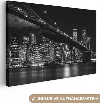 Obrázek produktu pro OneMillionCanvasses® - Plátno nástěnné umění - New York - Brooklyn - Bridge, nástěnná malba, nástěnné dekorace obrazy obývací pokoj, 90x60cm