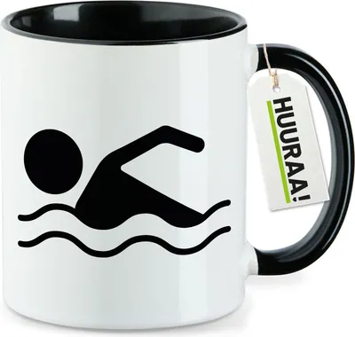 Produktbild von Huuraa Kaffeetasse Schwimmen Silhouette 330ml Schwarz Keramik Kaffeebecher Geschenkidee
