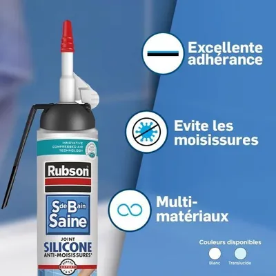Zdjęcie produktu dla Masa Uszczelniająca Sanitarna Rubson, Łatwa Aplikacja, Do Łazienki, Biała, 200 ml, Antygrzybiczna
