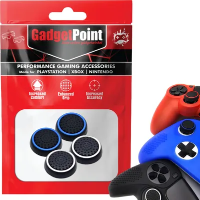 Produktbild von Thumbgrips - Thumb Grips voor PlayStation, PS5, Xbox X/S, One & Switch Pro Controller - Gaming Thumbgrips - Performance Anti-Slip Thumbsticks - Bescherming Accessoires - Zwart Lichtblauw en Zwart Wit -