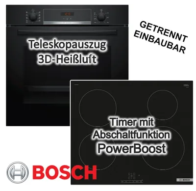 Produktbild von Herdset BOSCH Backofen EcoClean + Induktionskochfeld Booster autark 60 cm