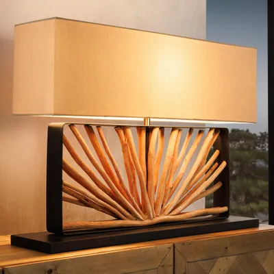 Produktbild von riess-ambiente Tischlampe EUPHORIA 80cm natur Longanholz beige mit Leinenschirm Tischleuchte Lamope Leuchte