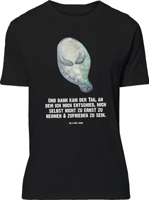 Produktbild von Mr. & Mrs. Panda Größe L T-Shirt Seekuh Happy - Schwarz - Geschenk, mit Spruch, Tshirt, Respekt, Zufrieden, Selbstliebe, Shirt, Meer, Freundin, Liebeskummer