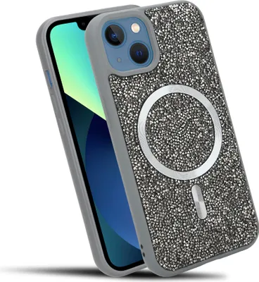 Produktbild von Cadorabo Hülle für Apple iPhone 13 / 14 Hülle Glitzer kompatibel mit MagSafe in GRAU magnetische Handyhülle Sparkle Diamond für Apple iPhone 13 / 14 stoßfeste Diamant Crystal Schutzhülle mit Magnetkraft