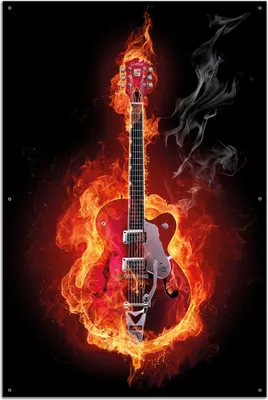 Produktbild von Wallario Outdoor-Poster für Garten oder Balkon, Motiv Brennende Gitarre, in ca. 61 x 91,50 cm