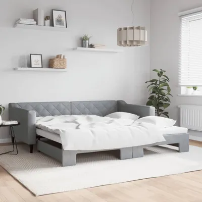 Produktbild von Tagesbett Ausziehbar - Hellgrau 100x200 cm - Stoff - Polsterbett CC10482