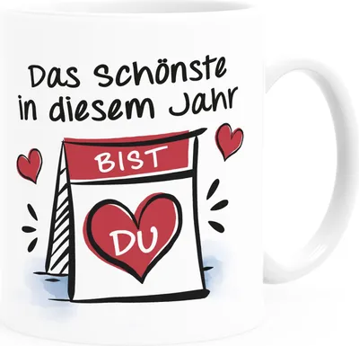 Produktbild von Kaffee-Tasse Liebe Das Schönste in diesem Jahr bist du Spruch Herz Geschenk Valentinstag Jahrestag Weihnachten SpecialMe® Uni-Weiß Keramik-Tasse