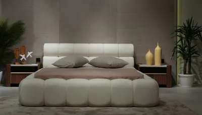 Produktbild von Stylisch Weiß Bett mit 2x Nachttische Modern Doppelbett Schlafzimergarniture