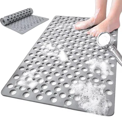 Produktbild von Rutschfeste Duschmatte 75×43 cm, Badewannenmatte mit Saugnäpfen, schnelle Trocknung, maschinenwaschbar, komfortabel & hygienisch, Grau
