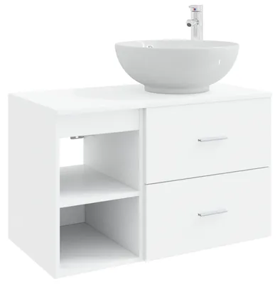 Image de vidaXL Ensemble de meubles de salle de bain, 2 pièces, blanc, en bois composite