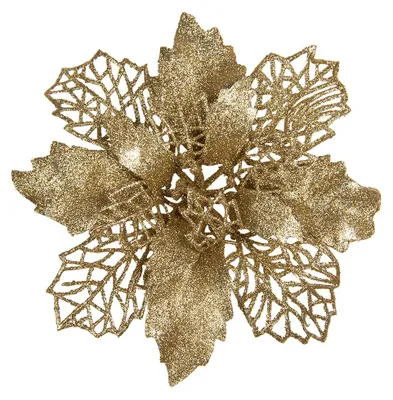 Image de Clayre & Eef Plante artificielle Étoile de Noël Ø 22x5 cm Plastique doré