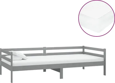 Imagen del producto de Cama de día vidaXL con colchón, 90x200 cm, color gris, madera maciza de pino
