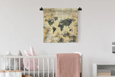 Produktbild von MuchoWow® Wandteppich Wandbehang Weltkarte - Aquarelle - Zeitungen 60x60 cm Tapisserie Dekoration Wandtuch - Dekorationen - Wand Decke