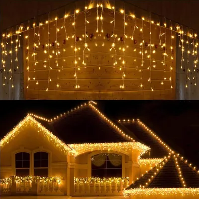 Productafbeelding van Kerstverlichting met 240 leds, voor buiten, ijspegels, warmwit, lichtgordijn