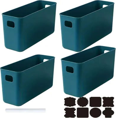 Image de Jeu de 4 boîtes de rangement, couleur bleue, dimensions 37 x 13 x 15 cm, pour la cuisine