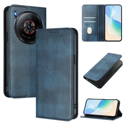 Obrázek produktu pro Pouzdro pro ZTE nubia Z60S Pro, vintage kožené pouzdro s RFID ochranou, přihrádkami na karty, stojánkem Modrý