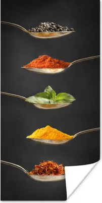 Produktbild von MuchoWow® Poster Kräuter - Löffel - Gewürze - Schwarz - Italienisch 20x40 cm - Plakat - Foto