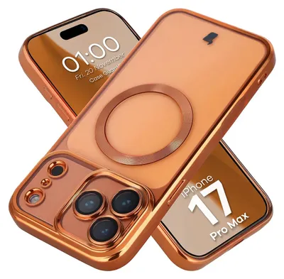 Produktbild von Handyhülle mit Kameraschutz und Magnetring für iPhone 17 Pro Max, Bizon Case GuardO, Transparent-Orange
