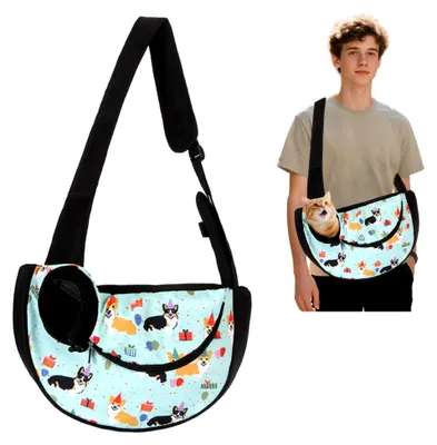 Produktbild von Hundetragetasche, atmungsaktive Hundetasche, verstellbare Tragetasche mit Fronttasche, Umhängetasche für Haustiere, geeignet für Outdoor-Reisen, hellblau, Größe S