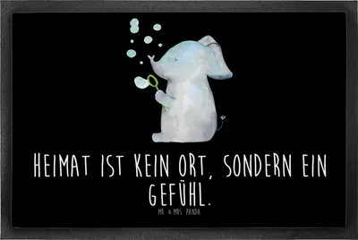 Produktbild von Mr. & Mrs. Panda Schmutzmatte Elefant Seifenblasen 50 x 75 cm - Schwarz - Geschenk, Schmutzfangmatte, Heimat, Liebesspruch, Bodenvorleger, Liebe, Gummimatte, fußmatte