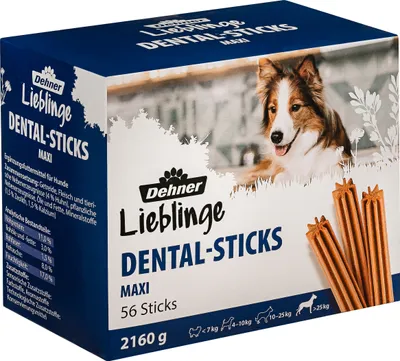 Produktbild von Dehner Lieblinge Hundesnack, Zahnpflege Dental Sticks zuckerfrei, Kausnack für ausgewachsene Hunde ab 25 kg, 56 Stück (2160 g)
