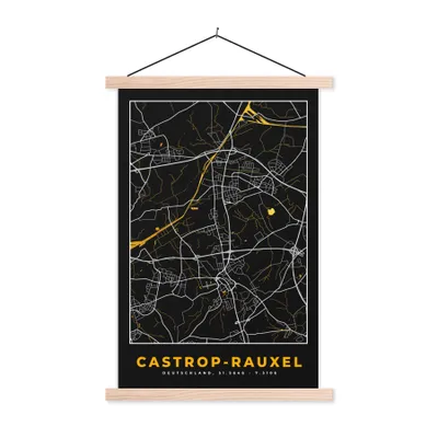 Produktbild von MuchoWow® Textilposter Castrop Rauxel - Stadtplan - Gold - Karte - Deutschland 120x180 cm mit holzfarbenen Rahmen - Textil-Plakat