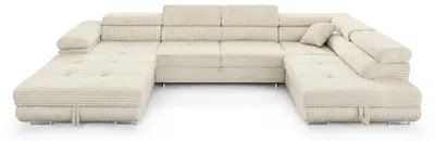 Produktbild von Wohnlandschaft Cordo U-Form XXL 345 cm Schlaffunktion 2 Bettkästen Breitcord Creme Rechts