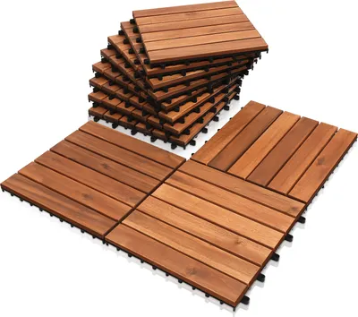 Produktbild von EINFEBEN 44x Holzfliesen 30x30cm Akazienholz Balkonfliesen, Perfekt fliese für Deck Garten Balkon Terrasse(6 Latten | 4 ㎡) Terrassenfliesen