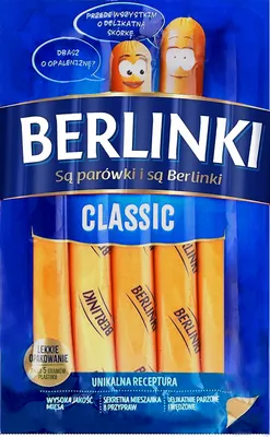 A package of Berlinki Classic sausages.