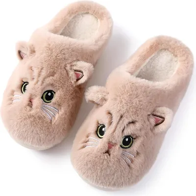 Image de ASKSA Chaussons moelleux Femmes Hommes Hiver Chat Chaussons Coton Pluesch Câlins Drôles d'animaux Chaussures Cat Slippers, Marron, Taille : 42-43