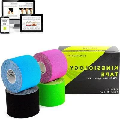 Obrázek produktu pro Voděodolná kineziologická páska, balení po 4 kusech – syntetická – voděodolná a odolná proti potu – 5 cm x 5 m
