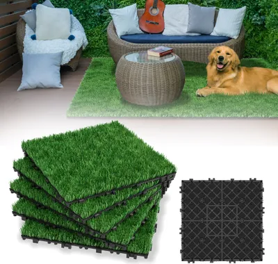 Produktbild von LZQ Rasen Klickfliesen 30x30 cm (2m²) - 22 Stück wetterfeste Terrassenfliesen mit Drainage - Balkon & Garten Bodenbelag