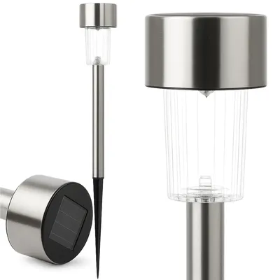 Zdjęcie produktu dla Lampa solarna lampka ogrodowa wbijana LED z czujnikiem zmierzchu słupek IP44 zimna biel srebrna 35 cm