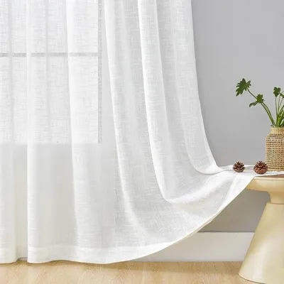 Produktbild von Famanu Vorhangset mit Leinenlook - Halbtransparent, Weiß, 127 x 175 cm