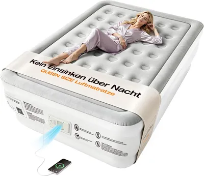 Produktbild von Luftmatratze mit integrierter Pumpe – Automatisches Nachfüllen, schnelles Aufblasen in 2,5 Minuten, weiche Oberfläche, leiser Betrieb, 203 x 152 cm für 2 Personen, für Zuhause und Camping