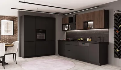 Produktbild von Küche SIENA + MONZA LOFT 280 + 180 cm Küchenzeile Küchenblock Einbauküche Nussbaum Okapi + Schwarz matt