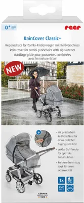 Produktbild von reer RainCover Classic+ Regenschutz für Kombi-Kinderwagen mit Reißverschluss, Regenverdeck, Regenhaube, 84069