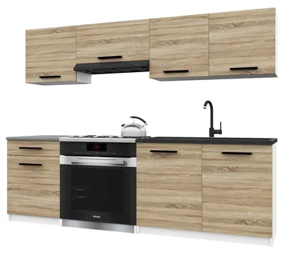 Immagine prodotto di Belini - Angolo cottura moderno ITALIA 1 - Mobili da cucina 180 cm in rovere Sonoma - Cucina componibile con pensili, mobili base e piani di lavoro