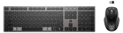 Imagen del producto de Teclado y ratón inalámbricos combinados HP 725 para múltiples dispositivos, tamaño completo (100%), inalámbrico, tecnología inalámbrica RF + Bluetooth, mecanismo de teclas de tipo tijera, color , incluye ratón