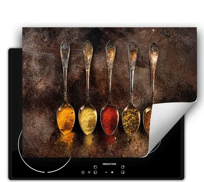 Produktbild von DarHaus Herdabdeckplatte 80x52 cm Anti Rutsch Matte Aufrollbar, Löffel - Gewürze